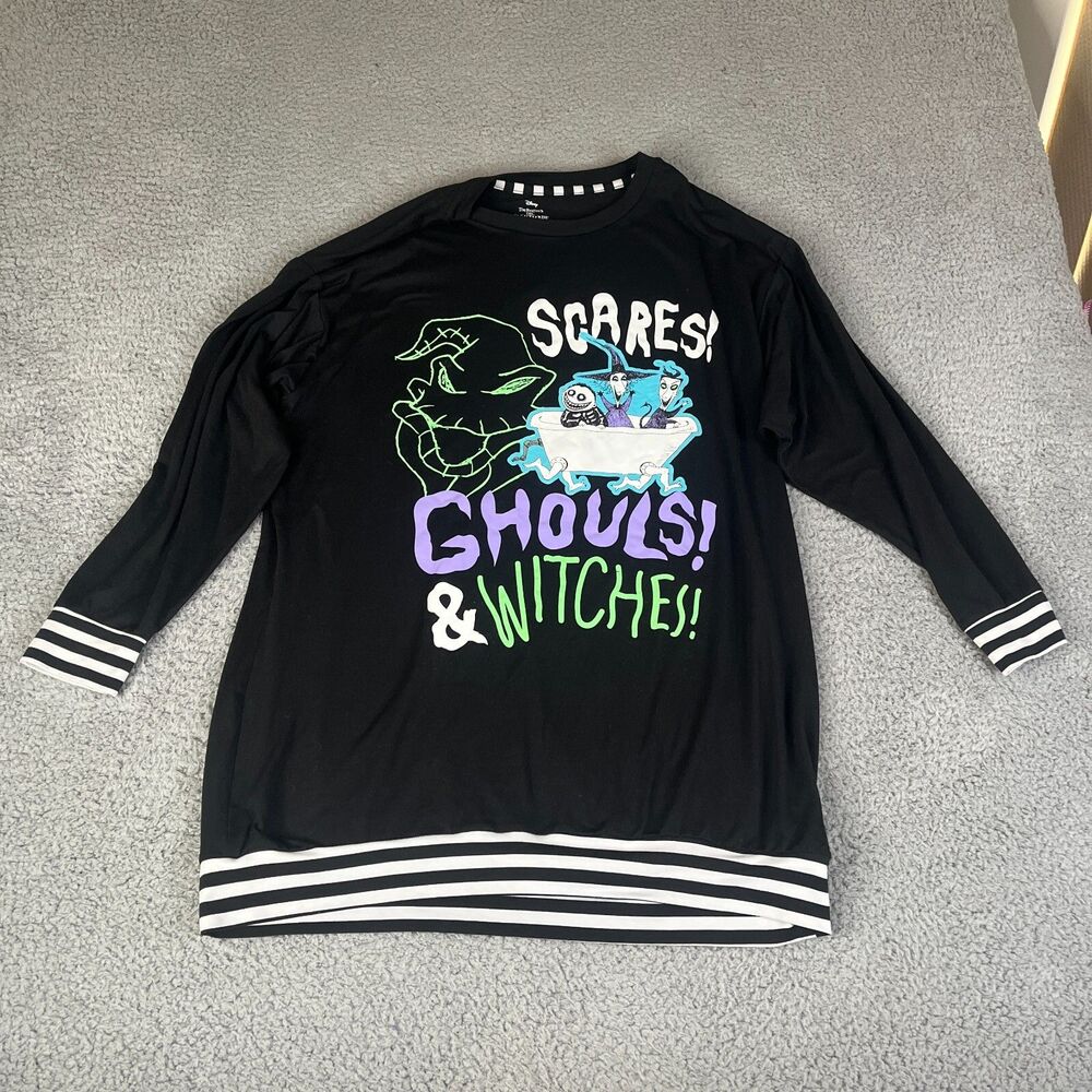 Disney Night Before Christmas Sleepshirt Womens M Black Scares Ghouls & Whtches